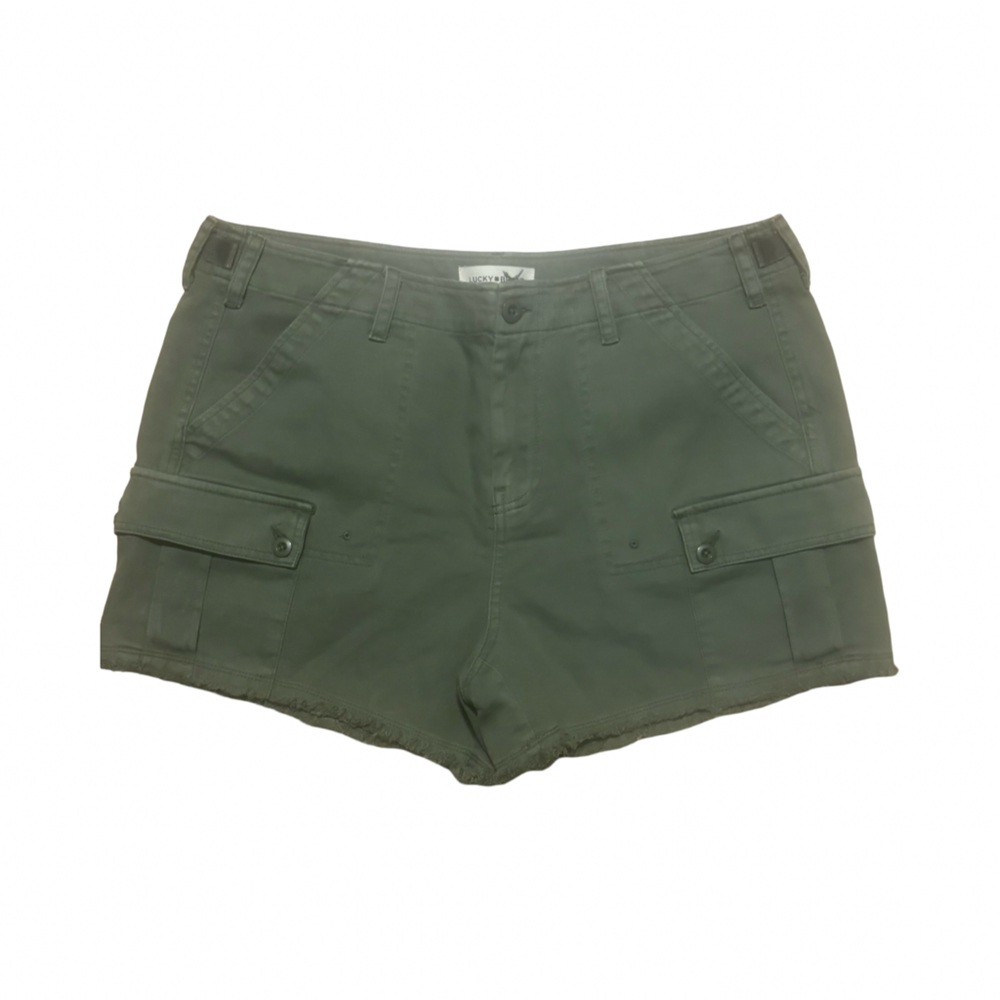 Lucky Brand Olive High Rise Utility Cargo Shorts Military 70’s Vibe 💯% Cotton